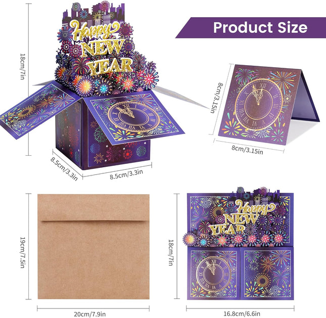 2-Piece 3D New Year Greeting Cards – Pop-Up Handmade Cards with Envelope