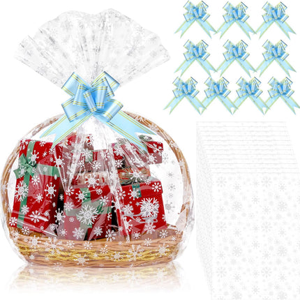 12PCS Large Christmas Cellophane Gift Bags – 40x28" with 10 Bows