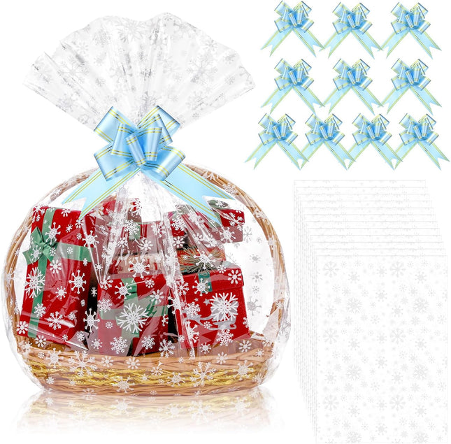 12PCS Large Christmas Cellophane Gift Bags – 40x28" with 10 Bows
