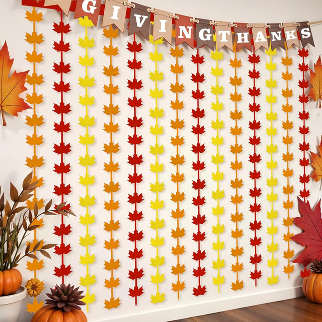2-Pack Metallic Foil Fringe Curtains for Thanksgiving - Maple Leaves & Fall Party Backdrop