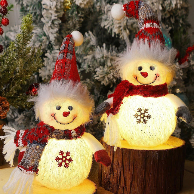 2-Pack 10" Lighted Plush Snowmen, Battery Operated Xmas Tabletop Decorations
