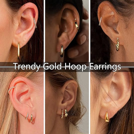 Valentine's Gifts – Yesteel 9 Pairs 14K Gold Plated Chunky Hoop Earrings for Women