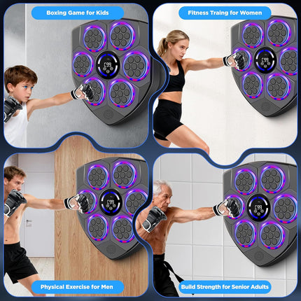 Music Boxing Machine Wall Mounted LED Trainer with Gloves for Home Gym Workout