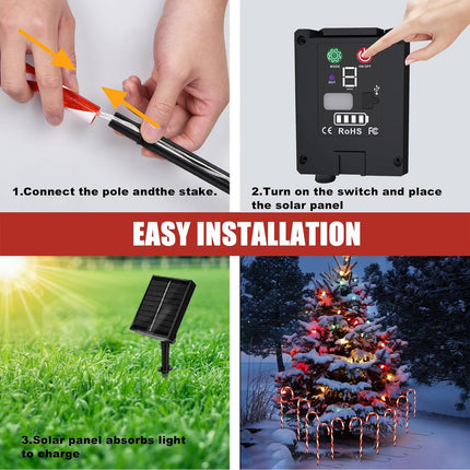 10PCS Solar Candy Cane Lights – 21" Waterproof Xmas Pathway Lights, 8 Modes