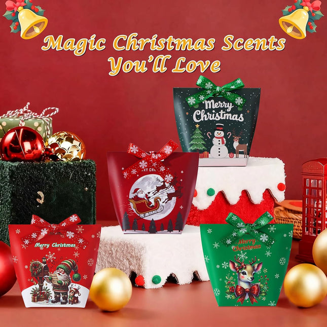 24PCS Christmas Treat Boxes with Ribbons – 6 Pattern Gift Favor Bags