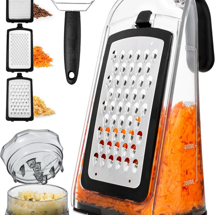 Cheese Grater & Garlic Crusher with 3 Stainless Steel Blades – Kitchen Tool