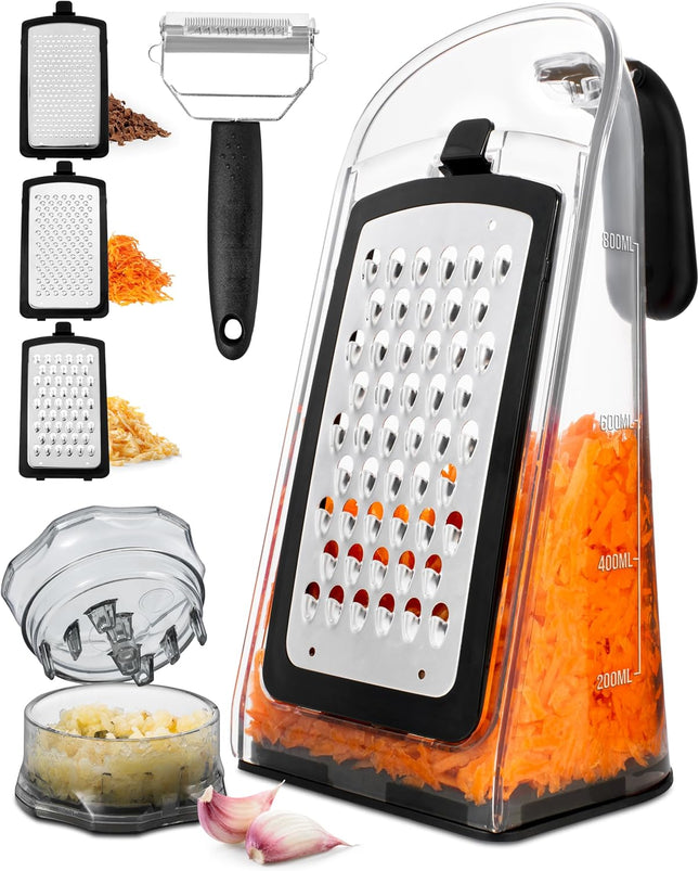 Cheese Grater & Garlic Crusher with 3 Stainless Steel Blades – Kitchen Tool