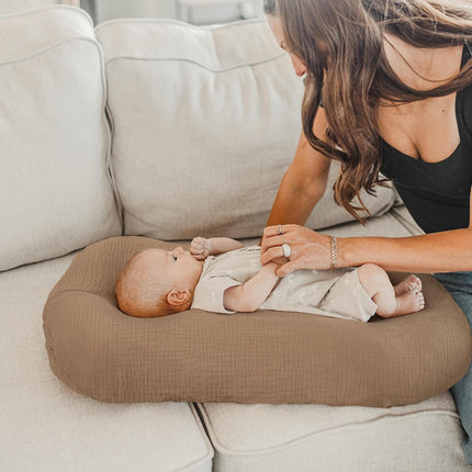 2-Pack Muslin Baby Lounger Covers, 100% Cotton, Soft Breathable Slipcovers, Brown/Wheat