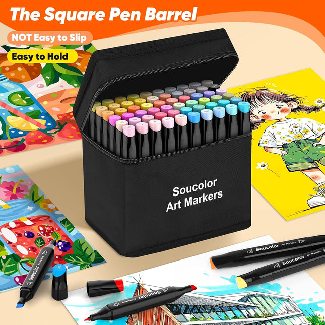 120 Colors Dual Tip Alcohol Markers Art Set for Kids & Adults + Blender Gift