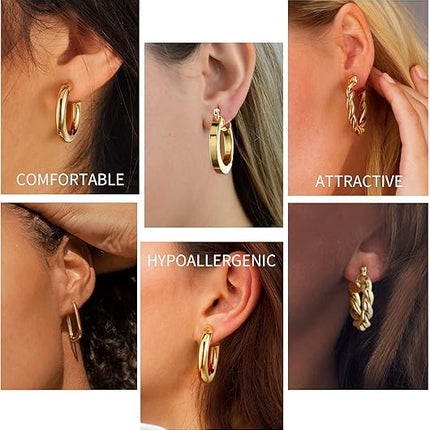 Valentine's Gifts – Yesteel 9 Pairs 14K Gold Plated Chunky Hoop Earrings for Women