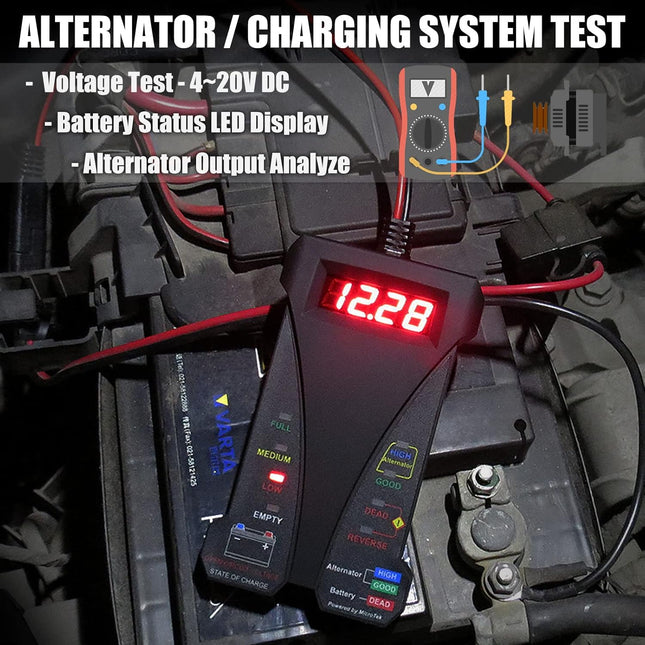 MP0514A 12V Car Battery Tester – Digital Voltmeter, LCD Display, LED Indication