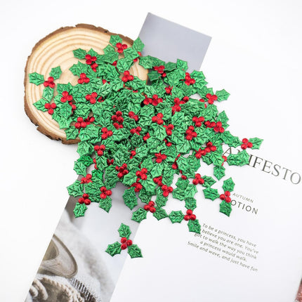 100pcs Mini Triple Leaf Holly Berries – Artificial Holly Leaves for Christmas Decor