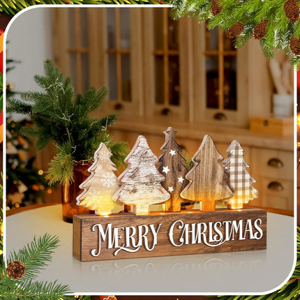 Rustic Lighted Wooden Christmas Tree Decor, Perfect Xmas Table & Office Centerpiece