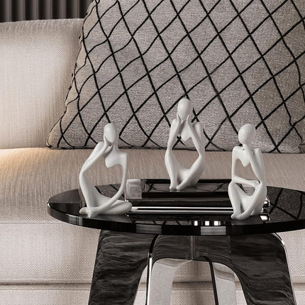 3-Piece White Thinker Statues, Abstract Resin Sculptures, Modern Home Office Shelf Decor