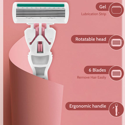 Women’s Razors for Sensitive Skin – 6-Blade Razor + 12 Refills & Travel