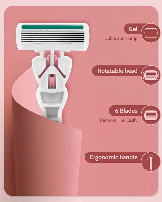 Women’s Razors for Sensitive Skin – 6-Blade Razor + 12 Refills & Travel