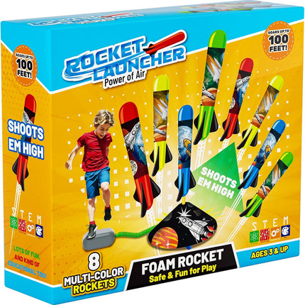 Rocket Launcher for Kids – Outdoor Fun with 8 Foam Rockets, Age 3+