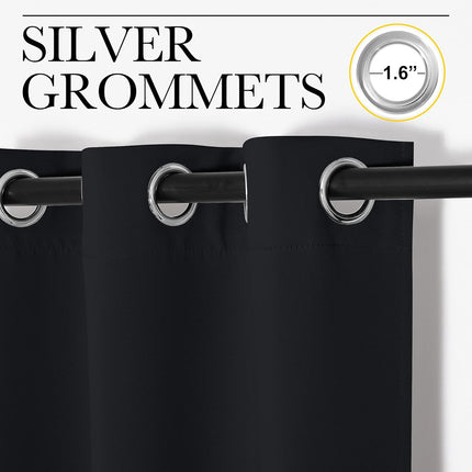 Pitch Black Thermal Blackout Curtains – 2 Panels, 42"x63", Bedroom Window