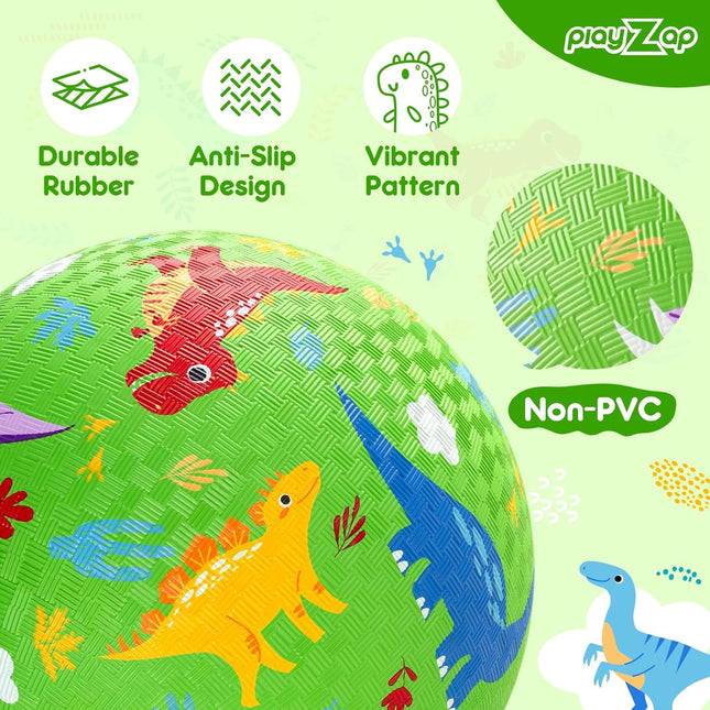 2-Pack Dinosaur Playground Balls for Kids 3-12, 8.5" Bouncy Kickballs with Pump