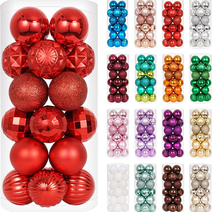 24PCS Red Christmas Balls – 1.57" Shatterproof Ornaments for Trees