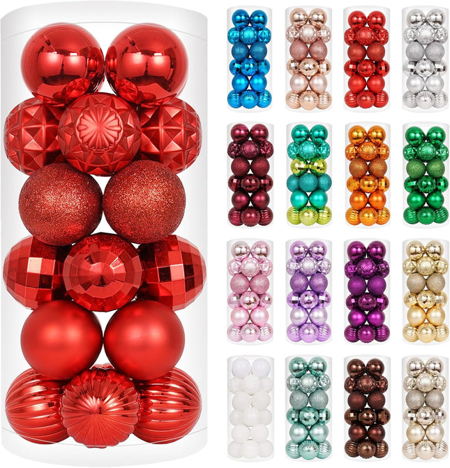 24PCS Red Christmas Balls – 1.57" Shatterproof Ornaments for Trees