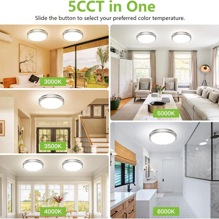 13 Inch Dimmable LED Ceiling Light Brushed Nickel 5CCT 2400LM Flush Mount Fixture