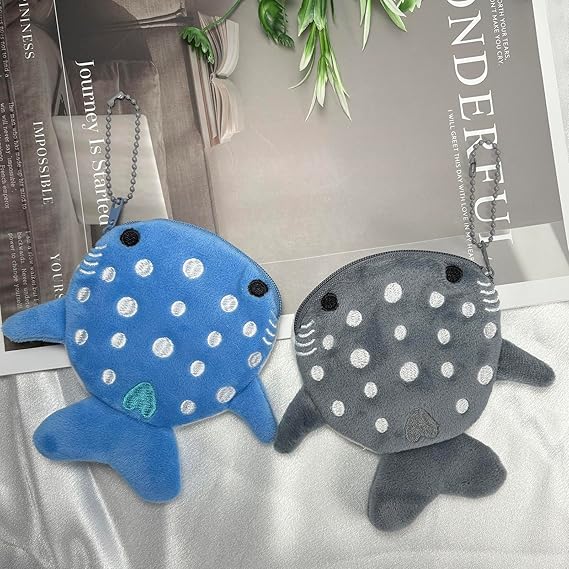 Whale Shark Coin Purse Keychain – Cute Plush Zipper Pouch, Handmade for Women
