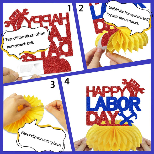 8 Pcs Happy Labor Day Honeycomb Centerpieces Patriotic Party Decor