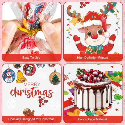100PCS Clear Christmas Goody Bags Santa Claus Candy Snack Bags 4 Styles