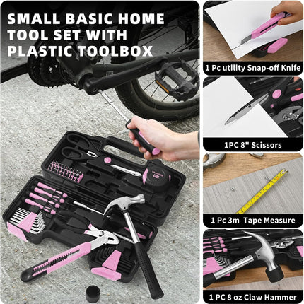 58 Piece Pink Home Tool Kit with Toolbox Storage Case Household Hand Tools