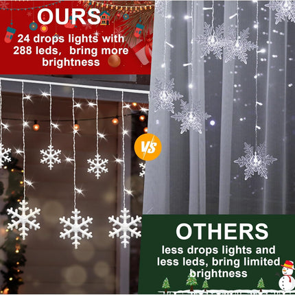 Christmas Snowflake Curtain Lights – 16.4ft 288 LED 8 Modes Cool White