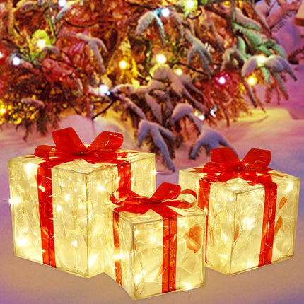 3pcs Light-Up Christmas Boxes with 60 LEDs – Outdoor Yard Holiday Decor Set
