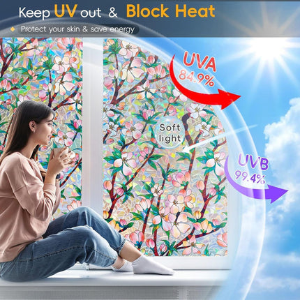 Rainbow Window Privacy Film – 3D Stained Glass Static Cling, 17.5"x78.7"