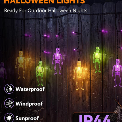 7FT 10LED Halloween Skull Curtain Lights, 15 Purple Bulbs, Plug-In Connectable Decor
