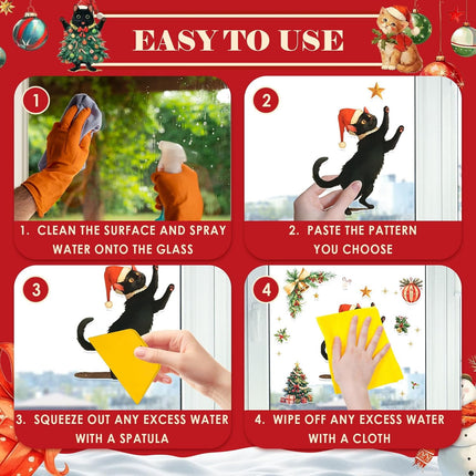9PCS Christmas Cat Window Clings – Cute Xmas Snowflake Stickers for Holiday Decor