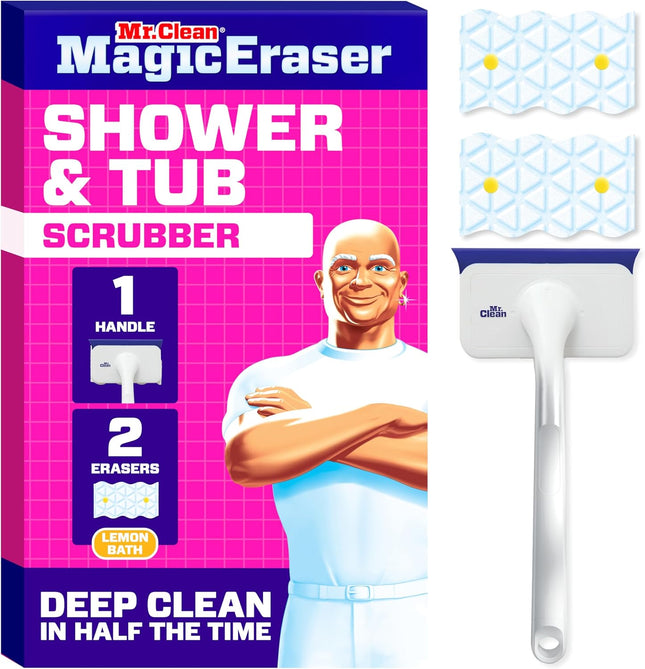 Magic Eraser Shower & Tub Scrubber – Lemon Kit, 1 Scrubber + 2 Erasers