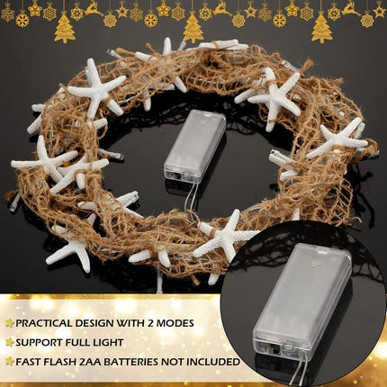 Christmas Starfish Garland with LED Lights | Ocean Beach Coastal Xmas Decor