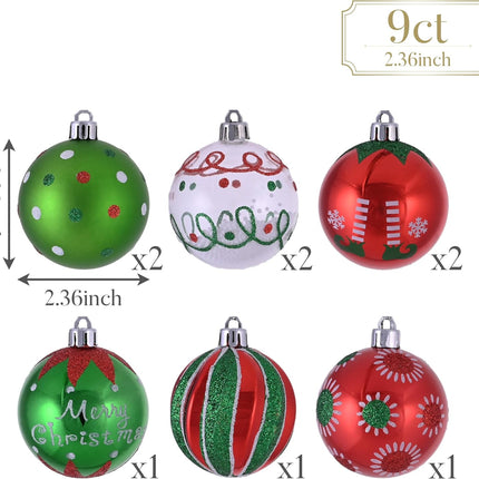 9 Pack Elf Red Green White Shatterproof Christmas Tree Hanging Ornaments