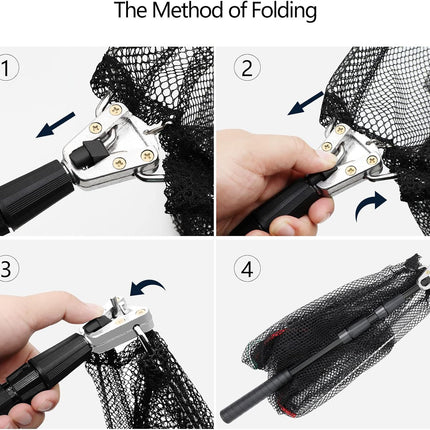 Aluminum Collapsible Fishing Net, Telescopic Pole, Non-Slip Handle, 37"-85"