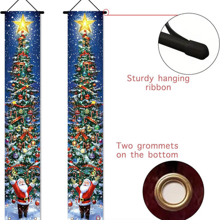 Christmas Door Banner Set – Snowy Tree & Santa Porch Decorations for Home & Yard
