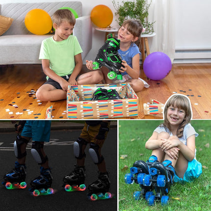 Adjustable Kids Roller Skates for Boys & Girls, Quad Skates with Light-Up Wheels, 4 Sizes