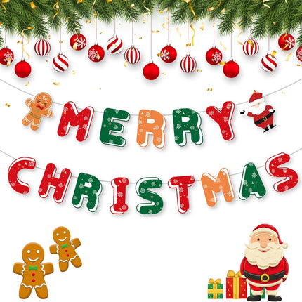 Merry Christmas Paper Banner – Santa & Reindeer Garland for Indoor/Outdoor Decor