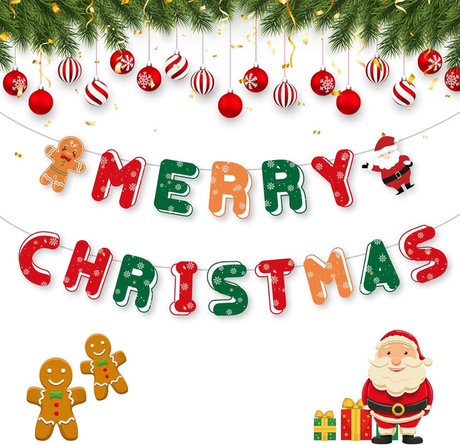 Merry Christmas Paper Banner – Santa & Reindeer Garland for Indoor/Outdoor Decor