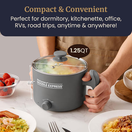 Electric Hot Pot 1.5L Stainless Steel, Ramen, Rice & Soup Cooker with Glass Lid