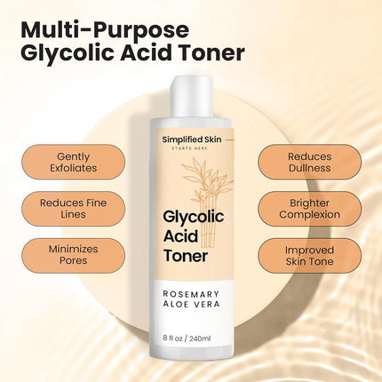 Glycolic Acid Toner 8% – Hydrating AHA Face Toner with Aloe & Rosemary, 8oz