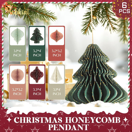 6PCS Mini 3D Glitter Paper Ornaments – Red & Green Xmas Tree Decorations