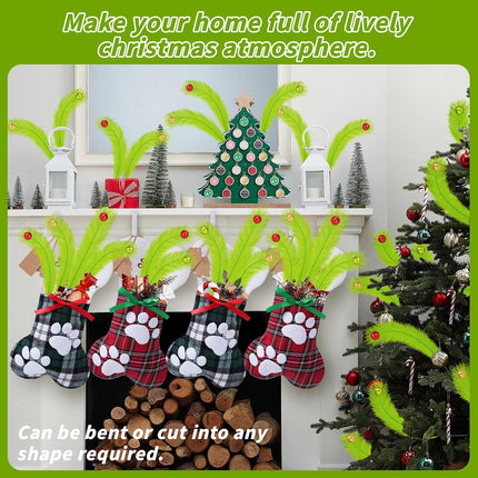18PCS Christmas Tree Picks 17" | Lime Green Curly Stems with Glitter Balls