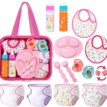 My Sweet Baby 13pc Doll Feeding Diaper Bag Set Pretend Play Care Kit Fits 12-18" Dolls