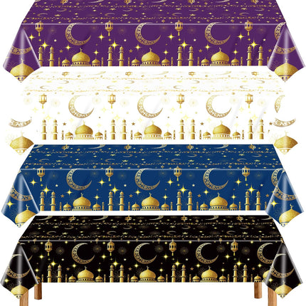 4-Pack Ramadan Mubarak Tablecloths – Disposable Plastic for Eid Party, 54 x 108