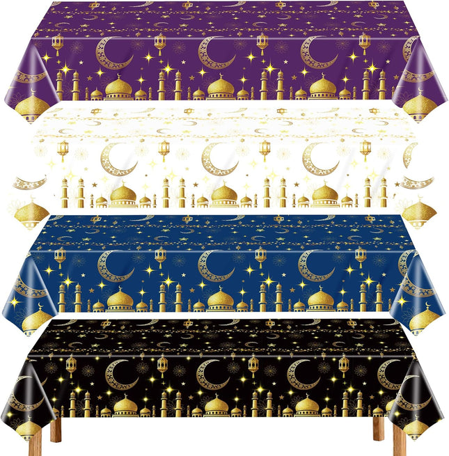 4-Pack Ramadan Mubarak Tablecloths – Disposable Plastic for Eid Party, 54 x 108